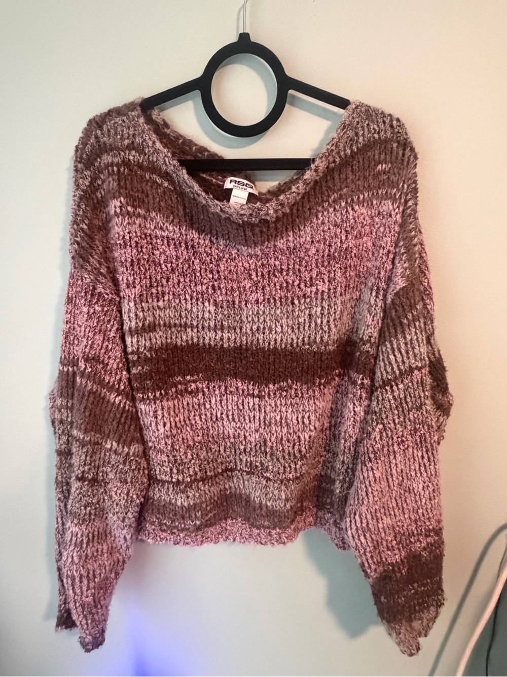 RSQ Off the Shoulder Pink Brown Marled Sweater